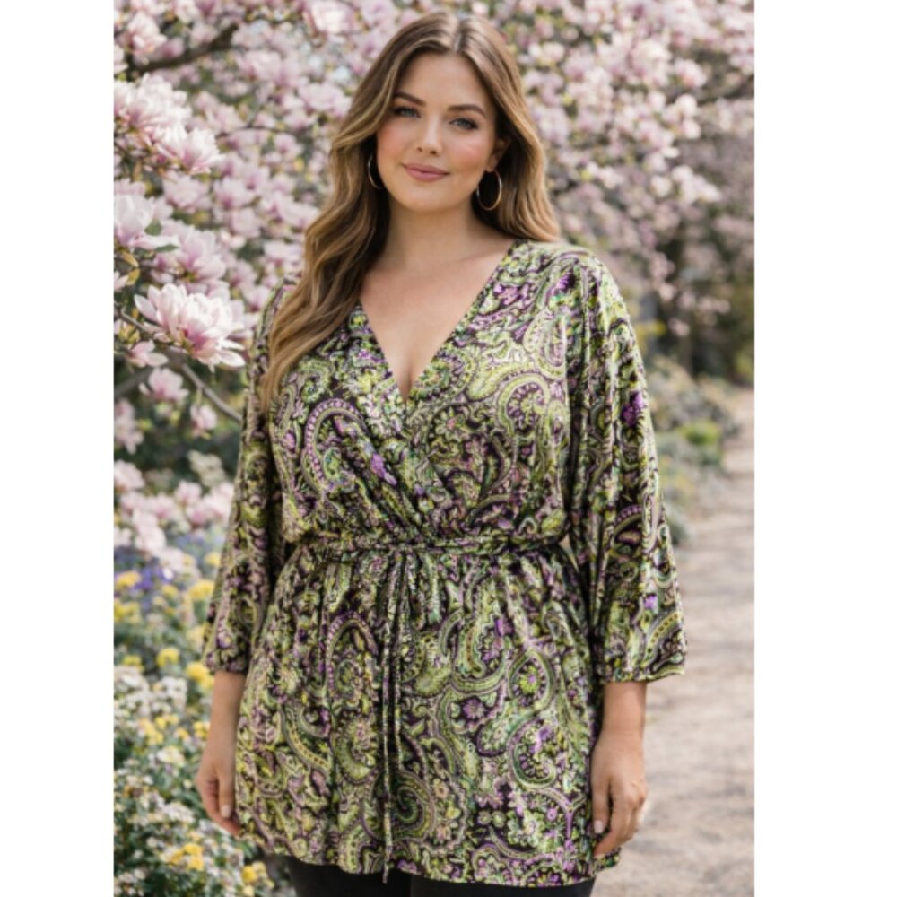 Lane Bryant Womens Empire Waist Blouse Top Paisley Purple Green Plus size 22 24